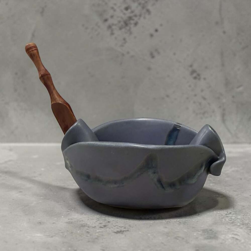 Hilborn Handcrafted Ceramic Bowl with Wood Knife and Glaze